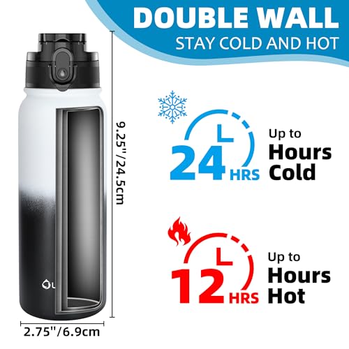 OLDLEY 600ml/20oz Stainless Steel Water Bottle Double Walled Vacuum Flask Keeps Drink Hot and Cold Leakproof BPA Free 600ML Metal Insulated Water Bottle for Sport School Work Hiking (White Black) - Image 4