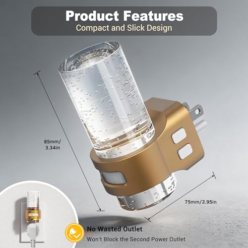 Image of JandCase Motion Sensor Night Light, 2 pack Mini Bubble Night Lights Plug into Wall, Soft White /Cool White /Amber 3 Light Color, Dimmable Night-Lights with Dusk to Dawn Sensor for Bathroom Hallway Rooms
