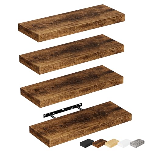 Bellsal Floating Shelves for Wall, Rustic Brown Wood Wall Shelf S...
