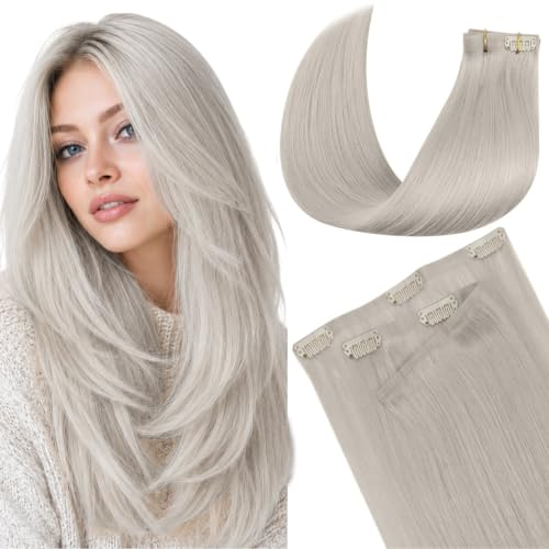 Image of LaaVoo Seamless Clip in Hair Extensions Human Hair Blonde PU Weft Human Hair Clip in Extensions Blonde Seamless Hair Extension Clip ins Full Head 16Inch 7pcs 110g