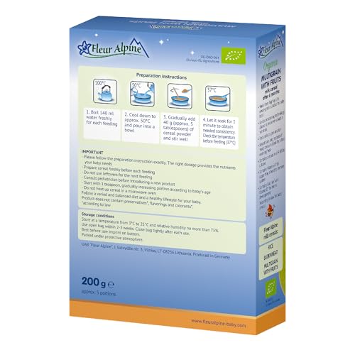 FLEUR ALPINE Organic Multigrain Milk Baby Cereal - Baby Porridge Pack of 3 for Deliciously Smooth Breakfast Meals | Nutritious and Easy To Make Cereal 6+ Months with No Added Sugars | 3x5 Servings