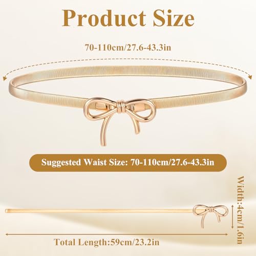 Gold Belts for Women,Stretchy Metal Waist Belt,Skinny Gold Chain Belts with Bow-Knot for Dresses Jeans,Adjustable Fashion Womens Belt3
