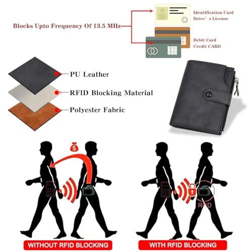 Image of Wallet for Men Large Capacity Leather RFID Blocking Trifold Wallet with 2 ID Windows and 15 Card Holders