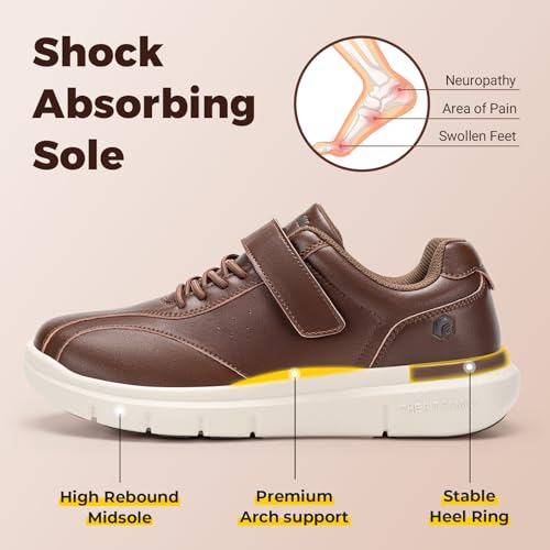 Image of FitVille Diabetic Shoes for Men Extra Wide Comfortable Leather Walking Shoes Hook & Loop Orthopedic Dress Sneakers for Swollen Feet