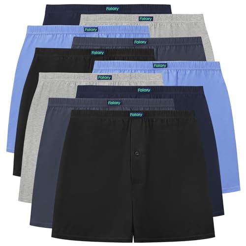 FALARY Herren American Boxershorts mit Knopf – Baumwolle Unterhosen Männer, Weite Shorts Herren Einfarbig & Komfortabel, Männer Unterwäsche Atmungsaktiv, Gr. L