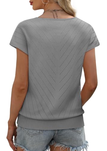 Image of WIHOLL Short Sleeve Sweater for Women V Neck Trendy Summer Tops 2026 Beach Vacation Clothes Travel Business Casual Outfits