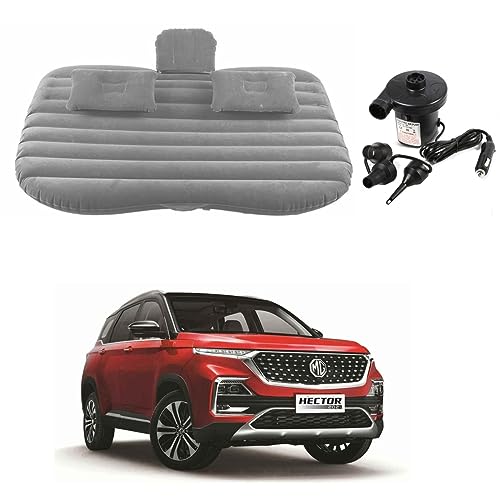 Image of Oshotto Multifunctional Car Travel Bed Mattress with Two Air Pillows, Car Air Pump Compatible with MG Hector (Grey)