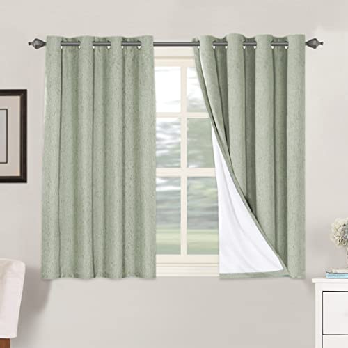 Image of H.VERSAILTEX Linen Blackout Curtains 45 Inches Long 100% Absolutely Blackout Thermal Insulated Textured Linen Look Curtain Draperies Anti-Rust Grommet, Energy Saving with White Liner, 2 Panels, Sage