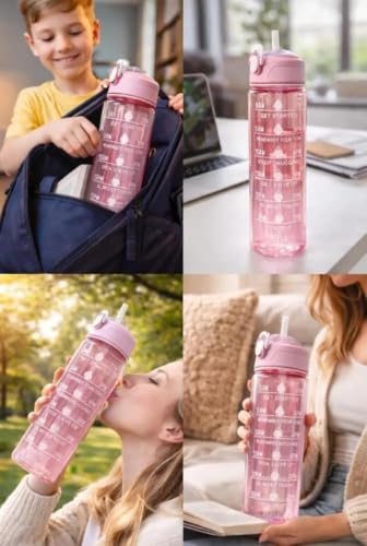 Image of RKZ Motivational Water Bottle with Time Marker and Sipper, Multicolor, Plastic, 900 ml