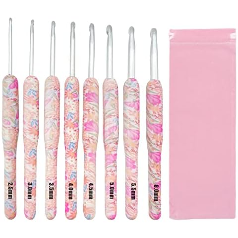 Crochet Hooks Sets for Beginners, 8Pcs Crochet Hooks Sets Plastic Grip Crochet Needles Set Crochet Hooks for Arthritic Hands Crochet Kits for Beginners Adults Knitting Tools with Pouch Case Cover