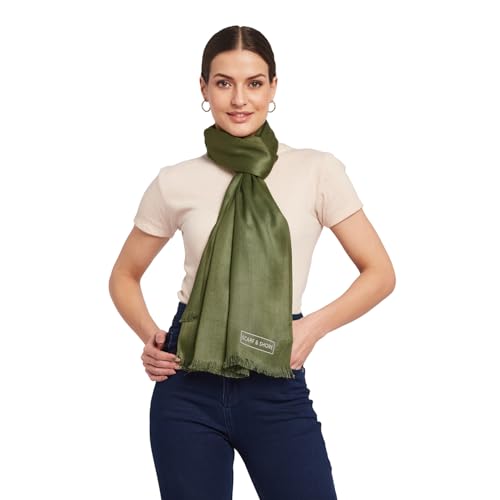 SCARF & SHORE Women’s Satin Twill Pashmina Scarf – Blush Whisper, Black, Forest Mist | Silky Lightweight Shawl Wrap4