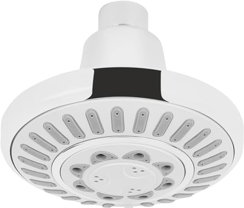 Cornat Pommeau de douche « Crafty » - Diamètre de la tête : 105 mm - 5 types de jet - Avec rotule et buses anti-calcaire - Rond/chromé/effet pluie - Pommeau de douche articulé - TECBW3435