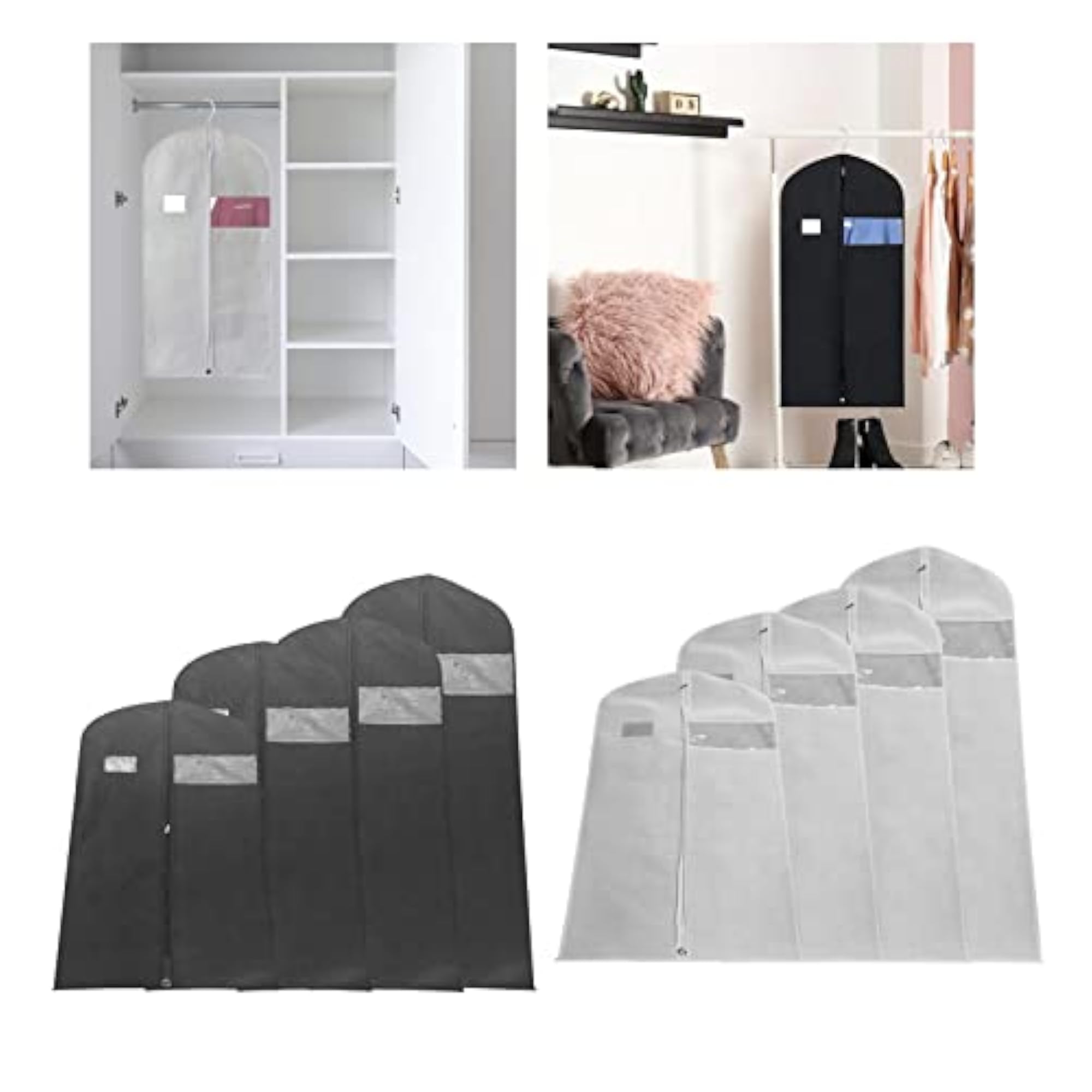 2x Hanging Garment Bags Dustproof Cover for Suits