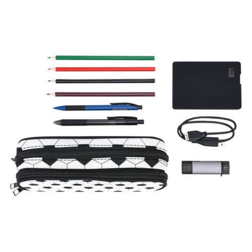 Image of Soccer Skin Pencil Pouch Case for Boys Teen Girls Women Black and White | Large Capacity, Canvas School Supplies 3 Zippers, Funny Hive Geometrc Net Office Desk Soft Organizers Pen Box
