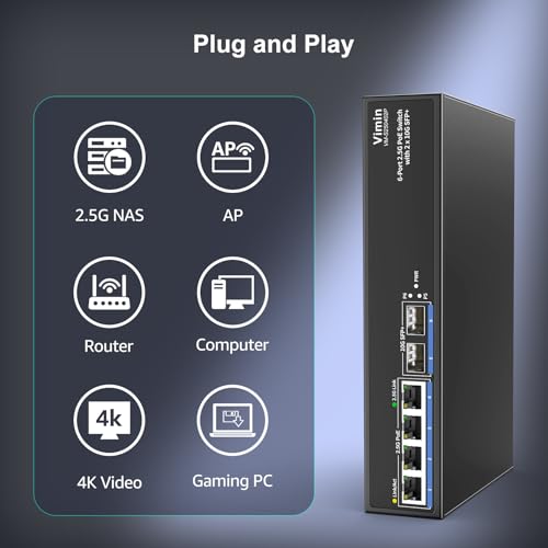 Image of 6-Port 2.5G PoE Switch Unmanaged, 4X 2.5GBase-T PoE Ports, 2X 10Gbps SFP, 4 Port PoE Switch 60Gbps Switching Capacity, Support IEEE802.3af /at, Metal Housing, Fanless, Desktop /Wall Mount 2.5Gbe Switch