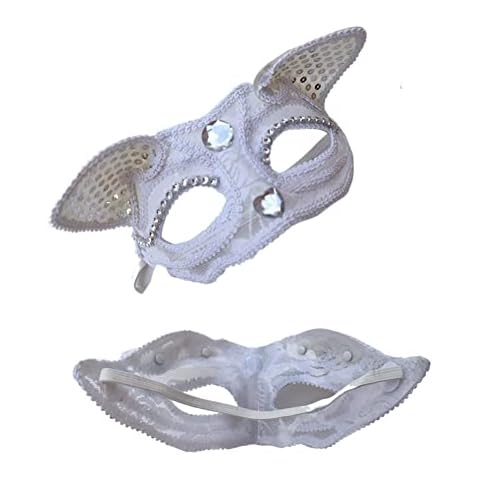 Luxury Sexy Masquerade Cat Mask with Beads Decoration for Girls Women, Venice Style Half Face Ball Costume Mask for Halloween Carnival Prom Ball Cosplay Party Christmas (White) Cover