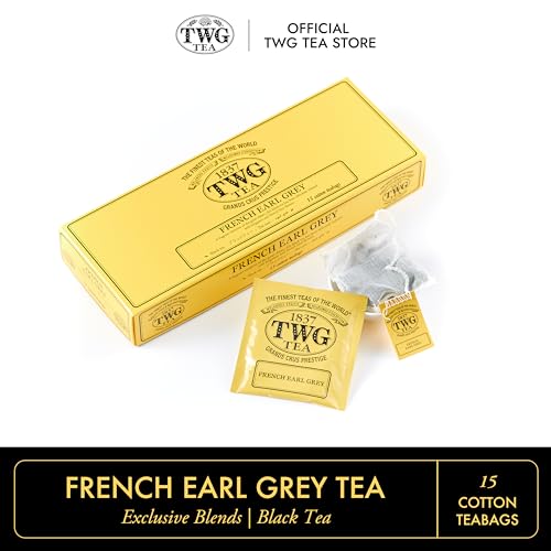TWG Tea | French Earl Grey | Black Tea | Citrus Fruits & Blue Cornflowers | 15 Hand Sewn Cotton Tea Bags | Gift Set