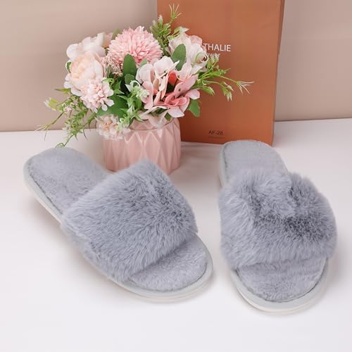 Generic Women's Fuzzy Open-Toe Slippers - One Size, Lightweight, Non-Slip, Ideal Gift for Women4