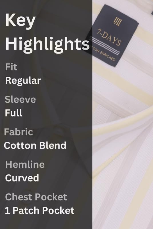 Image of 7-DAYS Men's Premium Striped Formal Shirt - Cotton Rich, Regular Fit, Full Sleeve, with Pocket, Wrinkle Resistant - Stylish Office & Everyday Wear.