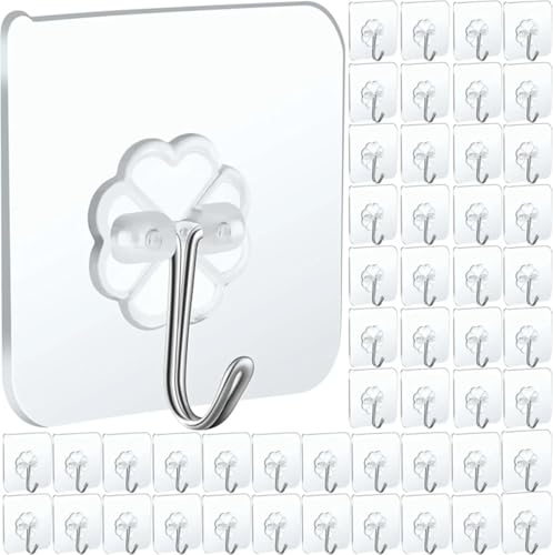 Image of Wall Hook 30 Pack Heavy Duty Adhesive Hooks for Hanging Wall Decor Items, Home Decor, Wall Clock, Photo Frames Without Drilling, Stainless Steel and ABS Material, Transparent Key Holder