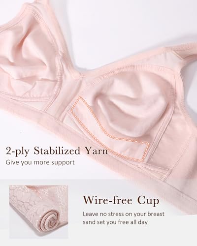 Lemorosy Damen Komfort Vollschalen Minimizer BH Ohne Bügel Ungepolstert Große Brüste Starker Halt Bügelloser Klassischer Entlastungs Bra (80D,Rosa) 6