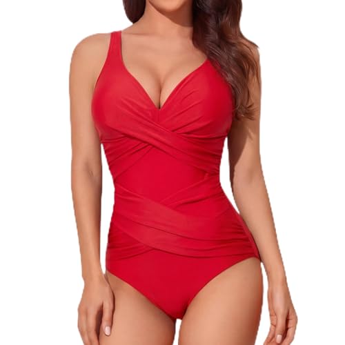 Image of Smismivo Tummy Control Swimsuits for Women Slimming One Piece Bathing Suit Retro Ruched Push Up Vintage Padded Swimwear