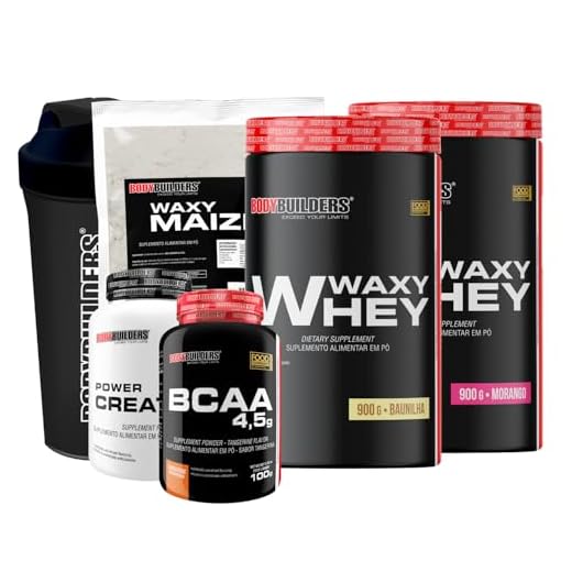Kit 2x Waxy Whey 900g + BCAA 100g + Power Creatine 100g + Waxy Maize 800g + Coq – Bodybuilders Sabor: Morango e Baunilha