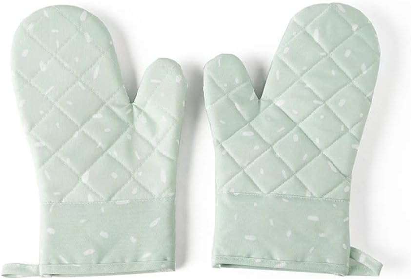 Oven Gloves, Thickened Silicone Heat Resistant Anti-Scald Gloves with Silicone Handles for BBQ, Cooking, Baking, Microwave（Green）