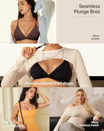 Image of OEAK Women Triangle Unlined Bra Wireless Pull On Plunge Bras