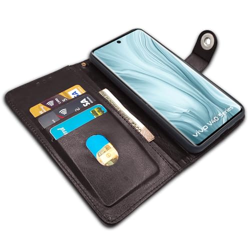 Image of Pikkme Flip Cover Leather Finish | Inside TPU with Card Pockets | Wallet Stand and Shock Proof | Complete Protection Button Flip Case for Vivo V40 5G / V40 Pro 5G / T3 Ultra 5G (Coffee)