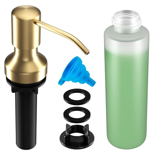Image of Soap Dispenser for Kitchen Sink, Kitchen Sink Soap Dispenser with 17 OZ Bottle, Refill from The Top Bar, Longer Threaded Shaft Shank, Wide Pump Head Base (Golden)