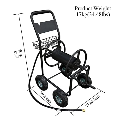 Flieeya Garden Hose Reel Cart, Water Hose Cart 4 Wheels, Hold 300-Feet Of 5/8-Inch Hose, Heavy Duty Wheel Cart Powder Coat Finish & Basket, For Garden Yard Lawn Farm Watering, (Black) #TOP6