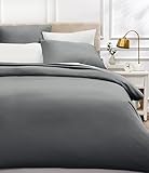 Amazon Basics - Bettwäsche-Set, Fadendichte 400, Baumwollsatin, 155 x 220 cm und zwei Kissenbezügen, 80 x 80 cm, Dunkelgrau