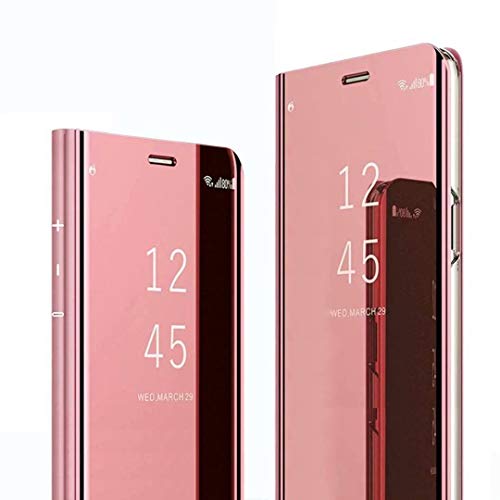 HUUH Funda para Xiaomi Redmi Note 8T,Caja del teléfono Espejo,Hecha PC+PU Material Compuesto,Soporte Plegable,Elegante y único Carcasa(Rosado)