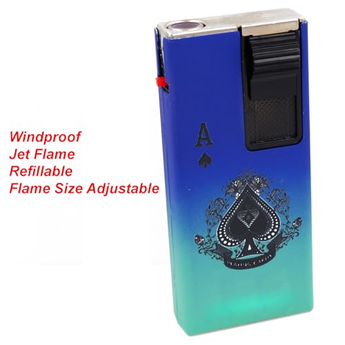 Image of Windproof Jet Flame Refillable Slide Button Cigarette Lighter Pocket Lighter (Blue-Green)