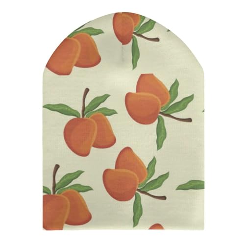 Watercolor Peach and Leaves Pattern Kids Beanie Hat for for Girls Boys Children Cap Winter Knitted Chemo Cancer Headwear Accessories Gifts Decoration3
