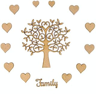 Family Tree Set Kit - MDF Tree, 12 x Hearts and Family Wording. Make Your own Family Tree (15cm)
