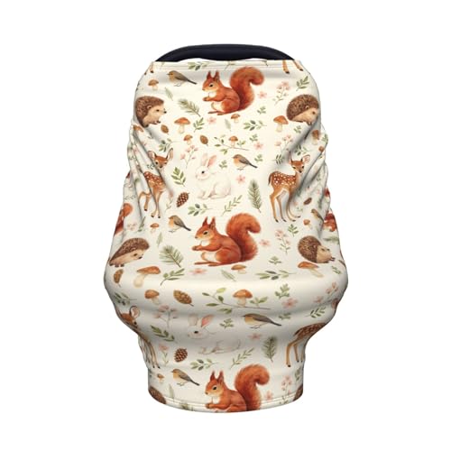 Image of Fox Hedgehog Squirrel Mushroom Squirrel Baby Stuff Car Seat Cover for Baby,Mom Nursing Breastfeeding Covers,Multi-Use Stroller Canopy Carrier Cover,Woodland Theme Gift for Boys Girls