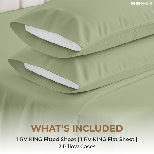 Image of SGI bedding 100% Egyptian Cotton Sheets RV King Size - 600 Thread Count Sheets Set, Soft, Cooling, 15 inch Deep Pocket, Luxury Hotel Bedding, Breathable, Durable - Moss