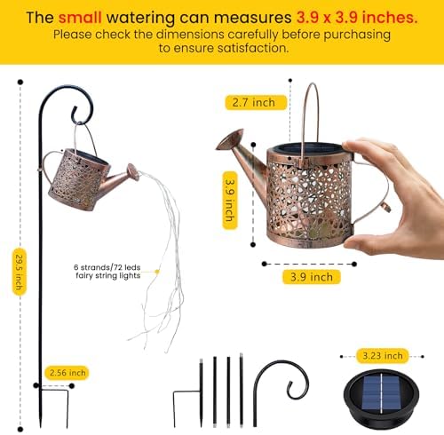 Solar Lights Outdoor Decorative, Metal Watering Can Lights Waterproof, Small Hanging Garden Decor Yard Outside Patio Lawn, Gifts for Mom Grandma Women Birthday(Warm White) - 2