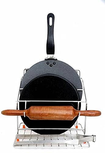 Premium Stainless Steel Chakla Belan Tawa Chimta Stand 4 in 1 Chakla Belan Tawa Holder/Wall Mounted/Standing with Extra Rubber Stoppers (Silver Finish, Standard)