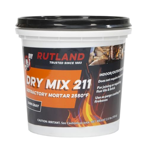 Rutland Dry Mix 211 Refractory Mortar 2.5 Pound - USA-Made High Temperature Mortar for Masonry - 2550°F Fire Cement Patch for Fireplace Brick, Fire Pit, Kiln, Forge & Pizza Oven Repair