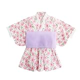 [キン・フクロウ＼ＫＩＮ－ＦＵＫＵＲＯＵ] 浴衣 子供 女の子 ベビー キッズ 夏祭り 夏 和装 ゆかた こどもゆかた 2点セット 帯セット ワンピース 兵児帯付 浴衣ドレス 花火大会 子供服 夏祭りお盆休み 夏休み 記念撮影 (12ピンク花, 90ｃｍ)