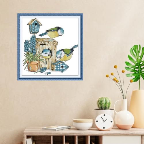 Image of Qeerysew Cross Stitch Kits Stamped Full Range of Embroidery Starter Kits for Beginners DIY - Printed Kit Mockingbird House (Printed) 14CT11.4x11.8 inches