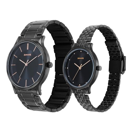 Sonata Pair Quartz Analog Black Dial Stainless Steel Strap Watch for Couple_7710587050NM01