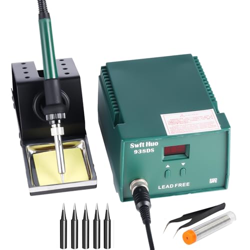 Estación de Soldadura, 80W 938DS Kit de Estación de Soldadura SMD con 5 Puntas de Soldadura Redondas, Alambre de Soldadura, Pinzas, Kit de Estación de Retrabajo para Electrónica