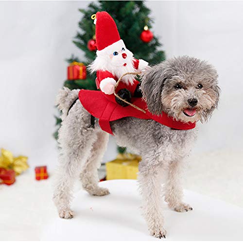 DECDEAL Traje de Papai Noel Montando em Cachorro Natal Animais de Estimação Roupas Cachorro Casaco d