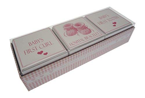 White Cotton Cards Baby's First Curl/Bracelet/Tooth 3-in-1 Keepsake Box Set (Pink Booties)
