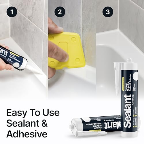 Image of Hemway Bright White Kitchen & Bathroom Sealant & Adhesive - 300ml 1 Pack | Hybrid Polymer, Superior to Silicone Caulk Sealant, Waterproof, Odorless, Paintable, Ideal for Around Bathtub Shower Kitchen
