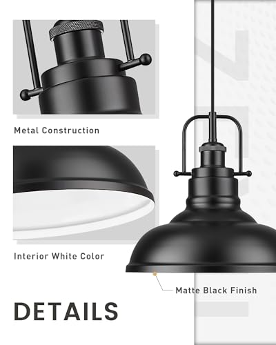 Image of zeyu 2 Pack Modern Pendant Lights for Kitchen Island, Industrial Hanging Light Fixtures 11-Inch, Matte Black Finish, 016-1-2PK BK